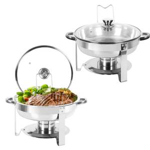 lot 5560 image: IMACONE Chafing Dish Buffet Set of 2, 5QT Round Stainless Steel Chafer for Catering, Upgraded Chafers and Buffet Warmer Sets with Glass Lid & Holder, Frame, Fuel Holder for Event Party Wedding Holiday