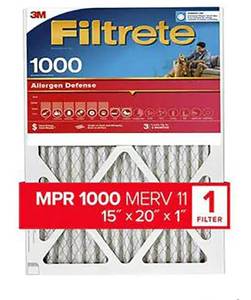 lot 5564 image: Filtrete 9806-4 15x20 x 1 In. Micro Allergen Defense Pleated Furnace Air Filter, Red, MPR 1000, 3 Months - Quantity 4