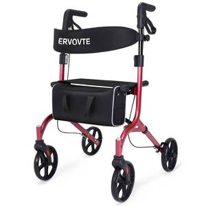 lot 5579 image: Lightweight Folding Walker with Seat for Seniors, Rollator Walker with Dual Brakes for Safety, 8 Big Wheels for All Terrain, Adjustable Height and 300 lbs Capacity