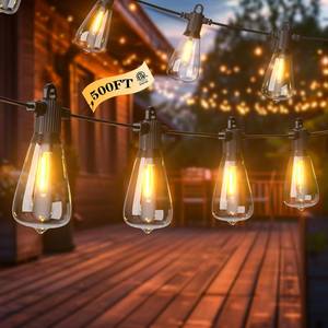 lot 5583 image: FOOMAN LED Outdoor String Lights, 500FT Outside Waterproof Hanging Patio Lights with 25010 Shatterproof ST38 Edison Bulbs, 2700K Warm White, Dimmable Light for Back Yard Porch Party Gazebo Bistro