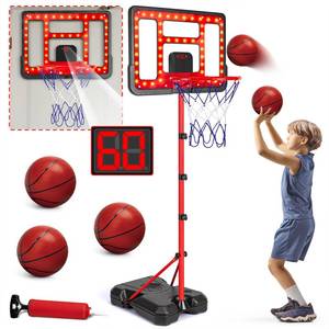 lot 5610 image: Kids Basketball Hoop Adjustable Height 3.5FT-6.2FT, Indoor Outdoor Toddler Basketball Hoop with LED Scoreboard, Boys Basketball Toy for 3 4 5 6 7 8 Years Gift, Portable Basketball Goals Sport Game