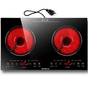 lot 5618 image: Karienvir 2 Burner Electric Cooktop 110v, 2000W Electric Stove Top Countertop & Built-in, Plug-in Electrics Cooktop 24 Inch, 8 Power Levels & 8 Functions, Touch Control, Safety Lock, Timer, Karienvir
