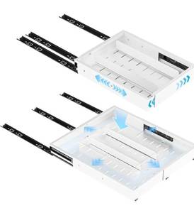lot 5635 image: Pull Out Cabinet Organizer Expandable (12.4-20.08)W & (16.26-22.44)D, No Drill Slide Out Drawers with 3 Slide Rails, 2Pcs Magnetic Panel, Adhesive Roll Out Shelf for Kitchen, Pantry White