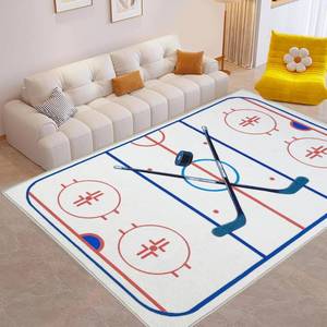 lot 5639 image: Hockey Rug 9x12 Washable Low Pile Non Slip Sports Rug for Boys Bedroom Decor, Hockey Room Area Rug Man Cave Carpet Mat
