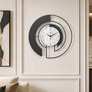 lot 5643 image: TULFO 18-Inch Modern Black Metal Wall Clock, Marble Patterned Glass Dial