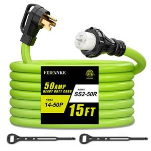 lot 5645 image: 50 Amp Generator Cord and Power Inlet Box Kit, 15Feet 50A 4 Prong Heavy Duty RV Extension Cord NEMA 14-50P to SS2-50R STW 6381 AWG Gauge Wire Cable for RV Camper & House,Pre-Drilled, ETL Listed