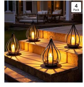 lot 5661 image: Solar Lanterns, Candle Solar Lanterns Outdoor Waterproof Gift for Women Hanging Lights
