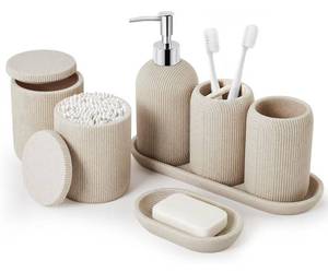lot 5676 image: Bathroom Accessories Set - 7-Piece Resin Bathroom Set,