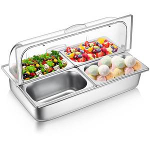 lot 5690 image: Ziliny Countertop Food Serving Display Container and Clear Roll Top Cover Stainless Steel Food Serving Tray Buffet Condiment Dispenser Display Rack for Restaurant Kitchen(Silver,21 x 13 x 11)