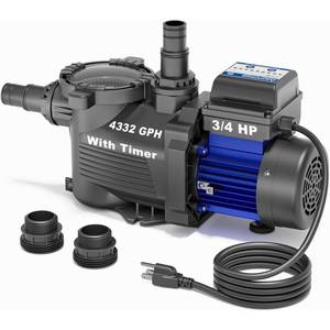 lot 5695 image: AQUASTRONG 34 HP Above Ground Pool Pump with Timer, 1.25&1.5adapter, 115V, 4332GPH, High Flow, Powerful Self Primming Swimming Pool Pumps with Filter Basket