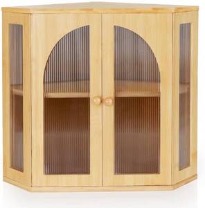 lot 5696 image: Corner Bread Box for Kitchen Countertop, Double Layer Bamboo Bread Storage Container