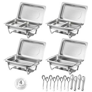 lot 5697 image: Keyoxy Chafing Dishes for Buffet, 8 Qt High Grade Chafing Dish Buffet Set, Rolled-Edge Design Food Warmers for Parties, Buffet, Wedding, Birthday, Camping 4 Pack 6 Pans Silver