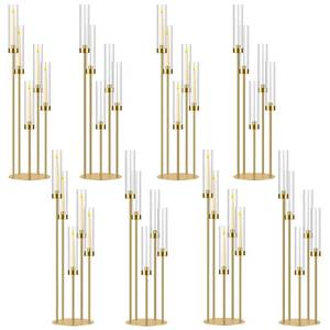 lot 5698 image: 35in 8 Set Gold Candelabra Candle Centerpieces for Tables Candlesticks Holder Wedding Centerpieces Table Decorations Acrylic lampshade Fit 0.9 LED Candle