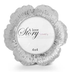 lot 5701 image: SWTHONY Round Floral Silver Picture Frame, 4x4 Circular Flower Shaped Photo Frames with High Definition Glass Front for Wedding, Graduation