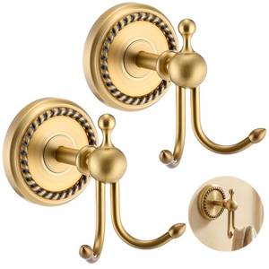 lot 5704 image: Hicarer 2 Pcs Antique Brass Towel Hook Vintage Gold Brass Wall Hook Wall Mounted Hanger Bathroom Accessories for Coat Purse Decoration Clothing Robe Kitchen Bedroom Hotel(Classic)