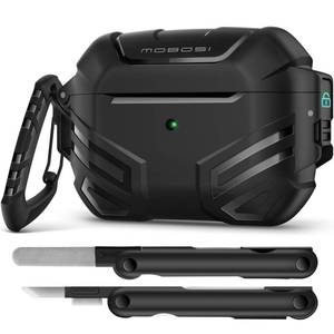 lot 5705 image: MOBOSI for AirPods Pro 2 Case with Lock, Compatible with AirPod 2nd Gen Cover Fit for MagSafe, Military Grade Hard Shell for iPods Pro2 with Cleaner Kit & Keychain for Men(2023), Black