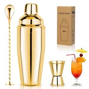lot 5714 image: 24oz Cocktail Shaker Set Martini Shaker Set Bartender Set with Margarita Mixer Drink Shaker, Measuring Jigger and Mixing Spoon - Professional 188 Stainless Steel Bar Tools for Mixed Drinks (Gold)