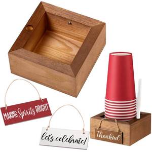 lot 5723 image: Beeveer Party Cup Holder with Marker Slot with 2 Decorative Plaque Wooden Party Cup Dispenser Wooden Organizer for Modern Farmhouse Home bar