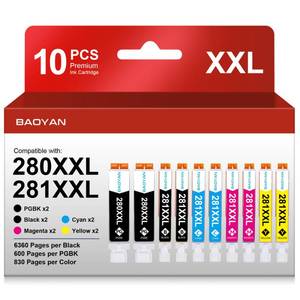 lot 5726 image: 10 Pack PGI-280XXLCLI-281XXL Replacement for Canon 281 Ink Cartridges for Canon 280 281 Ink Cartridges Compatible with PIXMA TR8520 TR8620a TR8620 TR7520 TR8600 TS6120 TS6220 TS9120