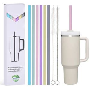 lot 5741 image: Replacement Straws for Stanley 40 oz 30 oz, 6 Pack Reusable Straws with Brushes