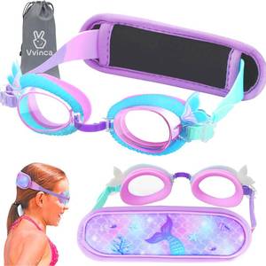 lot 5742 image: Vvinca Kids Swim Goggles with Pain-Free Fabric Strap Cover, No Hair Pulling, Anti-Fog Swimming Goggles UV Protection No Leaking for Toddlers Kids Girls Boys Age 3-8(Purple)