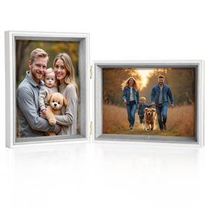 lot 5744 image: Epecfan Double Picture Frame 5x7 Vertical and Horizontal Hinged Picture Frames stand on Desktop Folding Photo Frame for Tabletop Display(Grey,5x7-7x5)