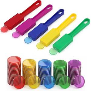 lot 5746 image: Criskrfan Upgraded Bingo Set, 5-Pack Bingo Wand& 100 Metal Bingo Chips, Random Colors - Large Group Game, Family Night, Sensory Activity, Educational Science Tool