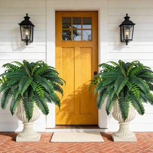 lot 5760 image: Der Rose 2 Pack 4560 Leaves Large Fake Ferns, UV Resistant Outdoor Artificial Plants Faux Boston Ferns Fake Bushes for Outdoor Planters, Porch Patio Garden Hanging Basket Home Decor