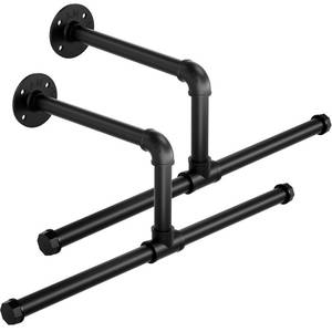 lot 5766 image: ERYTLLY Industrial Pipe Wall Mounted Clothes Rack,21.2 Inches Heavy Duty Detachable Garment Rack,Multi-purpose Hanging Rod for Closet,Set of 2,Black