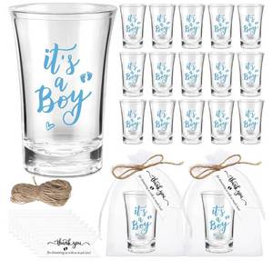 lot 5782 image: Pickmesh 25 Sets Baby Shower Favors Boy Girl Theme Party Gift Include Acrylic Clear Shot Glasses Thank You Tag Organza Bag Twine for Baby Shower