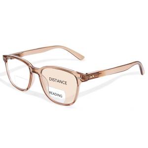 lot 5787 image: OPTOFENDY Bifocal Reading Glasses for Women, Blue Light Blocking Computer Readers with Spring Hinges, Retro Square Frame Champagne 2.0x
