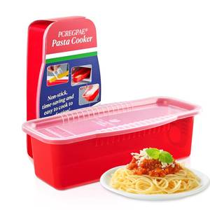 lot 5798 image: PCREGPAE Microwave Pasta Pot with Strainer Lid & Measuring Cup Clip Quickly Cook 1-4 Servings-No Mess, Sticking or Waiting For Boil, Pasta Cooker in Microwave for Dorm Kitchen Office College Essential