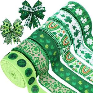lot 5799 image: Craftsatin 6 Rolls 10 Yards St. Patricks Day Wired Edge Ribbons 1 Inch Shamrock Rainbow Plaids Craft Ribbon St. Patricks DIY Ornament Supplies for Hair Bows Wreath Gift Wrapping Irish Holiday Decor