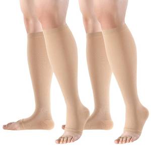 lot 5820 image: bropite Open Toe Compression Socks for Men & Women - 2 Pairs of 15-20 mmhg Knee High Stockings for Circulation Support