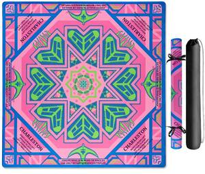 lot 5838 image: SHIYUE Mahjong Mat Set(31.5x 31.5), Non-Slip Noise Reduction American Mahjong Mat, for MahjongPokerCard GamingDominoes(Pink and Blue)