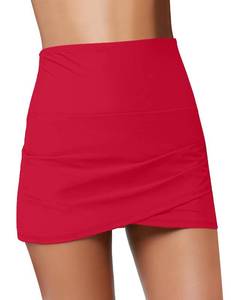lot 5846 image: GRAPENT Womens High Waist Tulip Hem Shirring Swim Skirt Swimsuit Bikini Bottom Skirted Tankini Bottom Color True Red Size M Medium US 8 - US 10