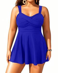 lot 5852 image: Aqua Eve Plus Size Two Piece Swimsuits for Women Tankini Bathing Suits Flowy Swim Dress with Shorts Royal Blue 28W
