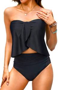 lot 5861 image: Daci Black Strapless Tankini Swimsuits for Women - 2 Piece Bathing Suit Bandeau Top with High Waisted Bikini Bottom L