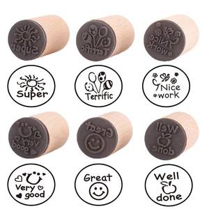lot 5865 image: DECORA 6pcs Round Wood Rubber Stamp for School Teachers English Toy Stamp Au116s1p1us1