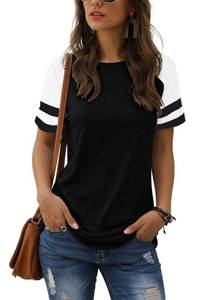 lot 5875 image: Adibosy Women Summer Casual Shirts Short Sleeve Striped Tunic Tops - Ladies Loose Crew Neck Tee Tshirt Blouses Black XL