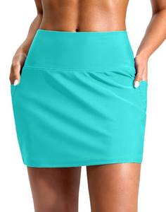 lot 5876 image: Soothfeel Womens 14 Swim Skirt with Pockets High Waisted Tummy Control Bathing Suit Swimsuit Skirt Modest Tankini Bottoms (Mint_Green,L)