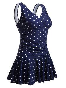 lot 5885 image: MiYang Womens Plus-Size Polka Dot Shaping Body One Piece Swim Dresses Swimsuit Navy Polka Dot XXX-Large (US 22W-24W)
