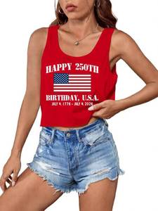 lot 5895 image: T&Twenties American Flag Tank Top for Women,4th of July Stars Striped Racerback Tees Sleeveless Patriotic USA Flag Vest Tops XL