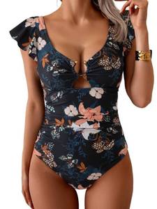 lot 5900 image: Eomenie Womens Ruffled One Piece Swimsuit Slimming Tummy Control Bathing Suit V-Neck Cutout Swimwear for Resort Wear small