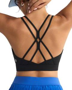 lot 5903 image: RUNNING GIRL Strappy Sports Bra for Women Sexy Crisscross Back Light Support Yoga Bra with Removable Cups Black XXL