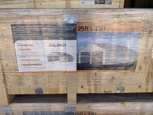 lot 7029 image: Unused SDLANCH High-End Carport 25x33ft Double Garage Metal Shed (SDL2533DGMS)- Broken Box - Contents Believed to Be Ok and Accounted for - Please come Inspect Prior to Auction End