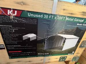 lot 7172 image: Unused KJ Metal 30x20ft Metal Garage (K3020) Cream