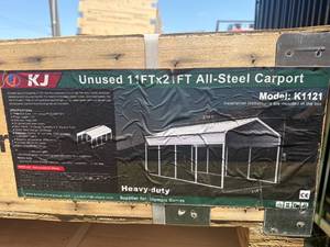 lot 7206 image: Unused KJ Metal 11x21ft Steel Carport (K1121)