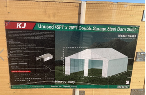 lot 7167 image: Unused KJ Metal 45x25ft Steel Barn Shed (K4525) Cream