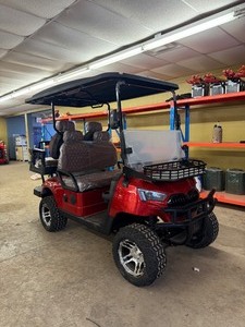 lot 7031A image: Unused 4 Seat Electric Golf Cart GC80- Red - Possibly Bad Batteries, Will Not Accept Charge - Never Driven - selling AS IS